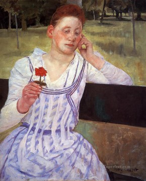 メアリー・カサット Painting - レヴェリー 別名赤い百日草を持つ女 母親の子供たち メアリー・カサット